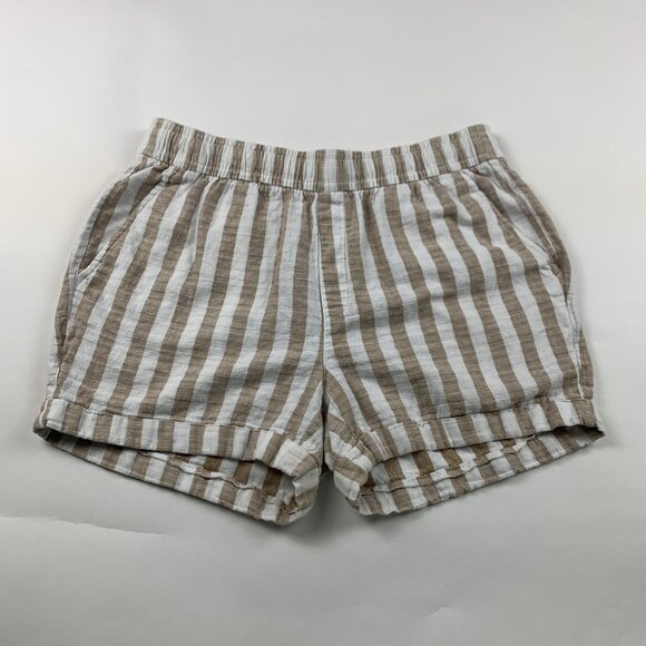 Old Navy White Tan Striped Linen Blend Pull On Shorts M - Picture 1 of 5